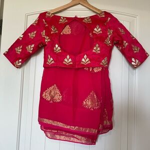 Designer semi georgette magenta Pink wd Gota Patti Indian Pakistani Saree blouse